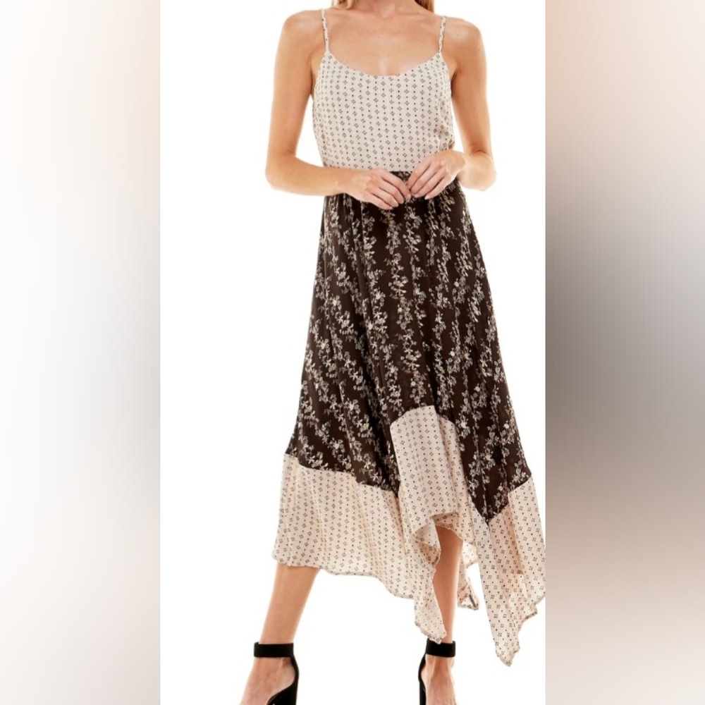 Madeleine & Monroe Cream Floral Asymmetrical High Low Midi Dress Boho Cottage